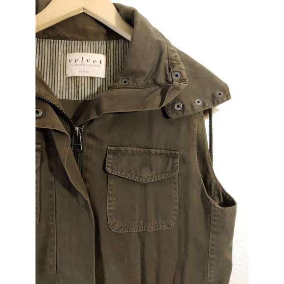 3/$20 Velvet By Graham Spencer Womens Green Fur Hoodie Full Zip Utility Vest S - Picture 3 of 12
